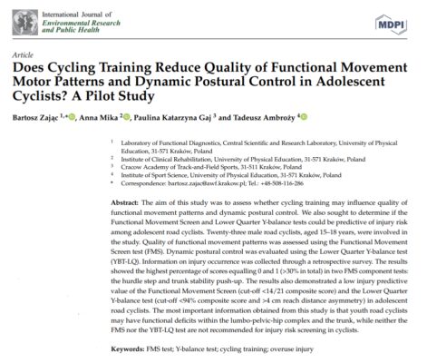 #Nauka: Czy trening kolarski wpływa na jakość podstawowych wzorców ruchowych oraz kontrole równowagi u dorastających kolarzy szosowych?