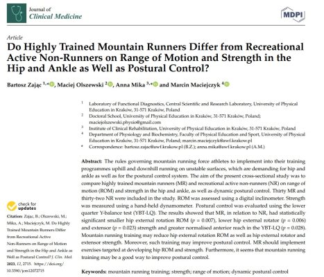 #Nauka: Czy biegacze górscy różnią się od aktywnych niebiegających mężczyzn zakresem ruchu oraz siłą mięśniową stawu biodrowego i skokowego, a także kontrolą równowagi?