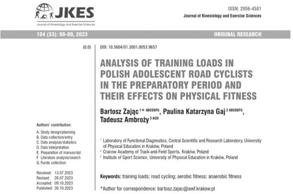 #Nauka: Analiza obciążeń treningowych dojrzewających kolarzy szosowych w okresie przygotowawczym z uwzględnieniem ich wpływu na wydolność tlenową i beztlenową